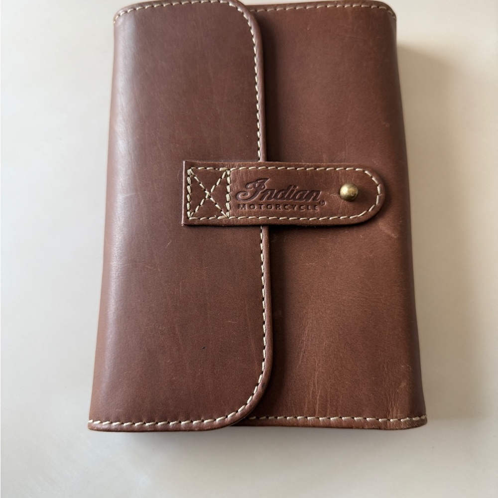 Vintage Indian Motorcycle Biker Brown Leather Trifold Travel Pouch Bag
